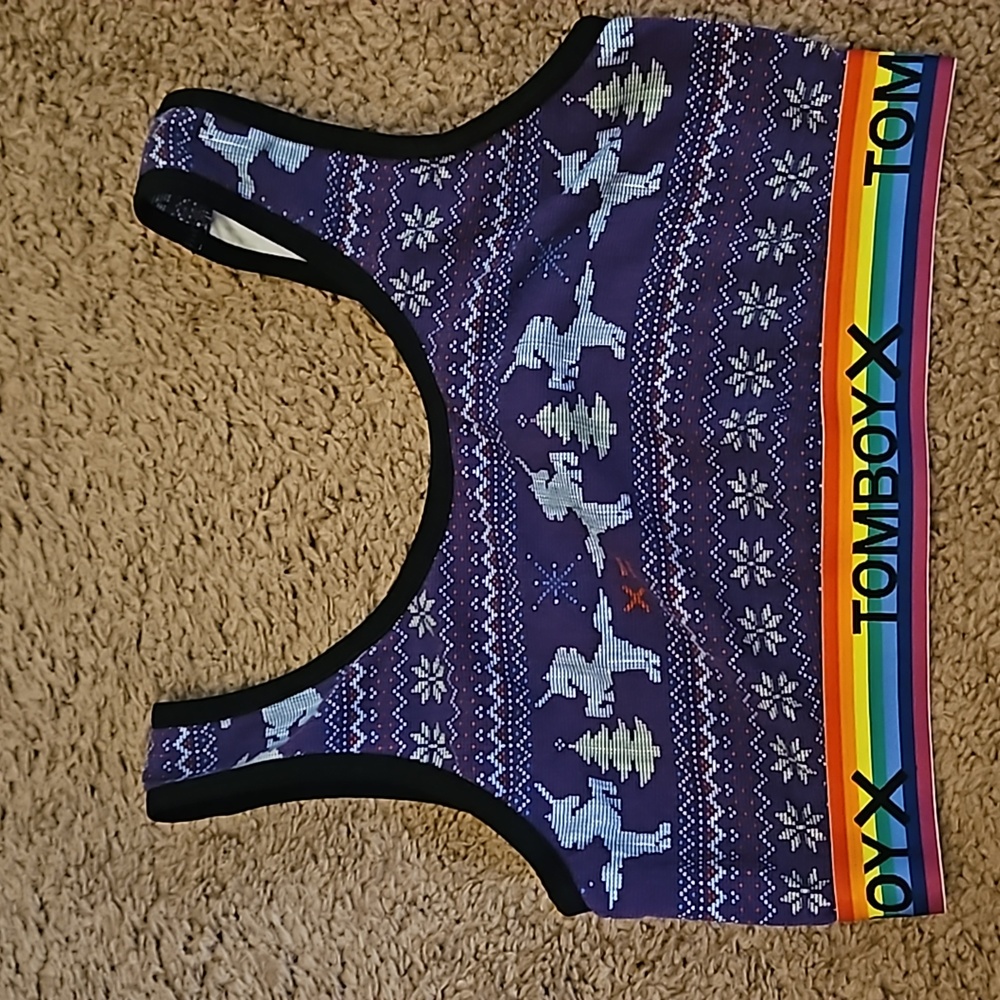 TomBoyX essentials soft bra LC Unicorn Sweater in Purple Medium rainbow band
